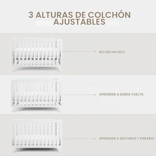 Vista 6 de Comfy Cubs - Cuna de bebé de 0 a 3 años, altura de colchón ajustable, cuna de madera natural para bebé, muebles elegantes de guardería, cama de Todo