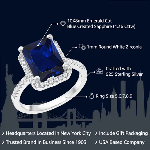 Vista 2 de Gem Stone King Anillo de compromiso de plata de ley 925 con piedra natal Corte esmeralda de 0.394 x 0.315 in Anillo de compromiso de boda