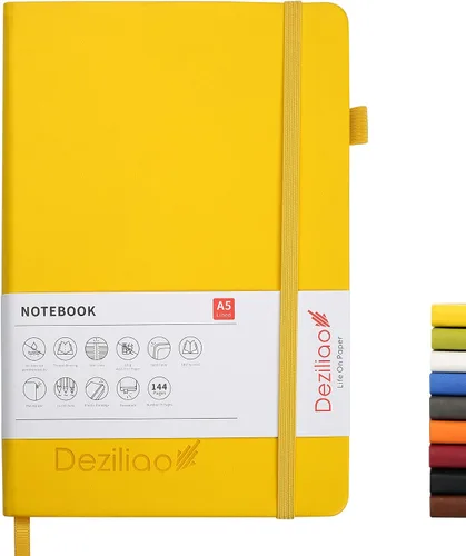 Vista 7 de Cuadernos forrados para diario, con lazo para bolígrafo. Cuadernos de tapa dura para trabajo, papel grueso de 100 Gsm con bolsillo