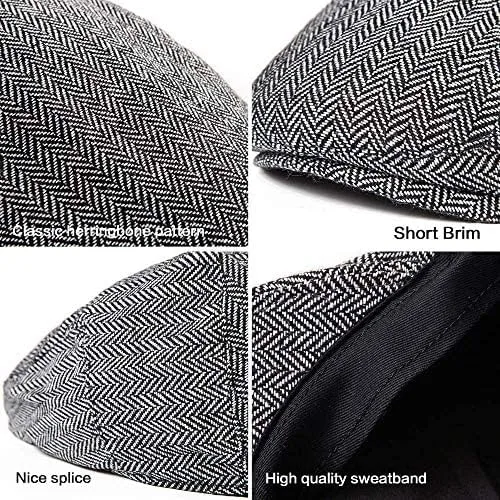 Vista 2 de LADYBRO Paquete de 2 sombreros ajustables de Newsboy para hombre, gorra plana irlandesa de mezcla de lana de tweed
