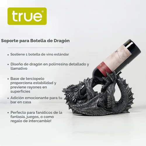 Vista 4 de TRUE 10143 soporte de poliresina para botella de vino con diseño de dragón decorativo, soporte para una sola botella de vino, soporte para botellas