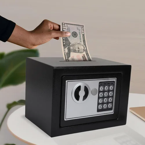Vista 7 de Darice Caja fuerte para dinero, caja fuerte con cerradura electrónica de combinación y llave de emergencia, caja fuerte para efectivo con ranura