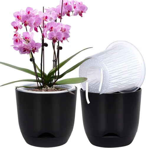 Vista 37 de QCQHDU 2 Pack 5.7 Inch Orchid Pots with Holes for Repotting, Double-Layer and Self Watering Orchid Pot with Good Air Circulation Verde