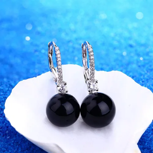 Vista 5 de JO WISDOM Aretes de aro de plata de ley 925 con perlas de agua dulce con colgante de perlas auténticas, perlas de imitación, Perla, Circonia cúbica