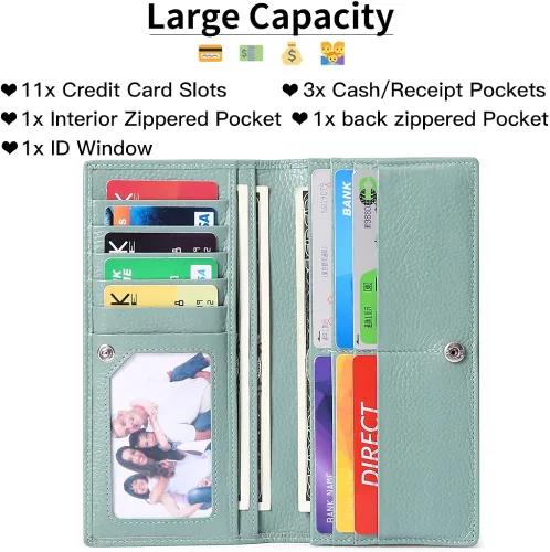 Vista 2 de GOIACII Carteras para mujer bloqueo RFID ultradelgadas cuero real tarjetero de crédito