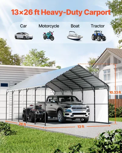 Vista 34 de VEVOR Cobertizo Tienda de Almacenamiento Exterior Portátil Resistente de 6 x 8 x 7 pies, Refugio de Cochera Garaje Impermeable con Puerta Enrollable