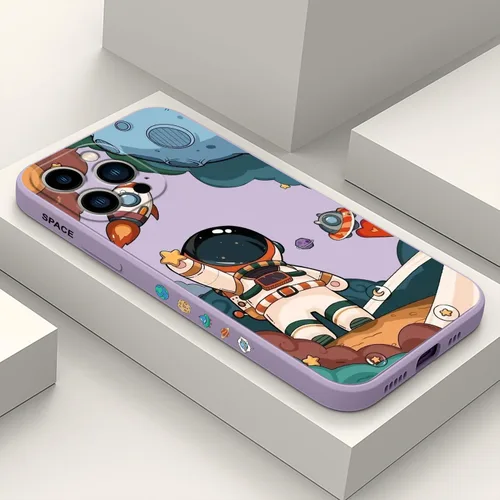 Vista 24 de LEECG Funda para iPhone 13 con diseño de mariposas y flores, diseño de astronauta, funda de teléfono con forro de microfibra suave, funda delgada