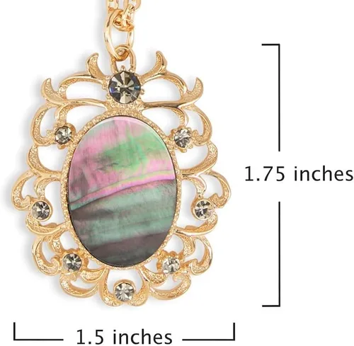 Vista 3 de KA-TAL' Collar con colgante vintage de nácar negro chapado en oro de 14 quilates con cristales de diamantes negros simulados y cadena de 16 pulgadas