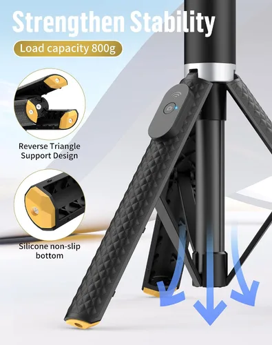 Vista 5 de Trípode para selfie para teléfono: soporte para teléfono para grabación, Bluetooth Selfie Stick para iPhone compatible con Android