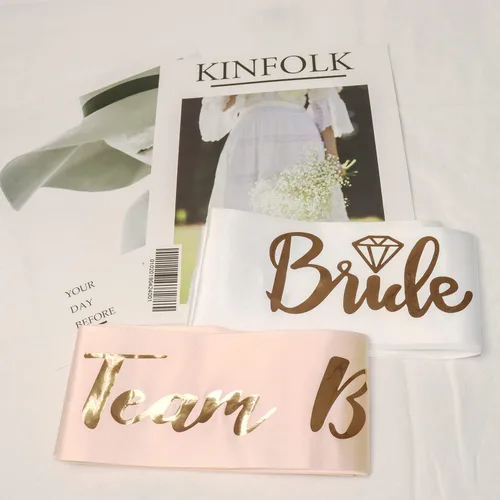 Vista 3 de Banda de novia del equipo, 6 bandas de novia del equipo + 1 banda de novia para novias, bandas de damas de honor, bandas de oro rosa, decoración