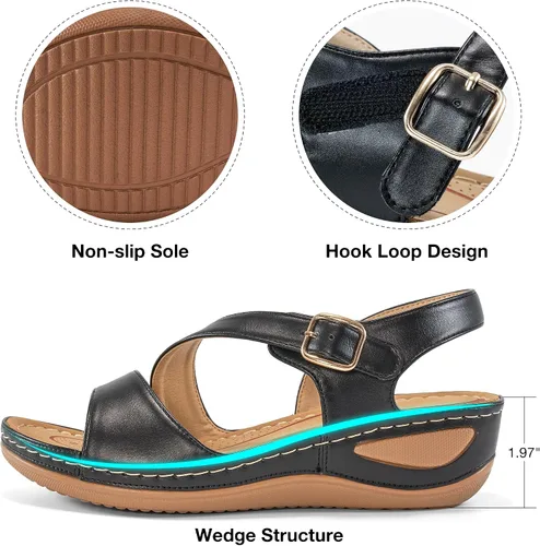 Vista 4 de Alicegana Wedge Sandals for Women Comfortable Dressy Summer Gladiator Sandals Wedge Beach Casual Shoes Adjustable Hook Loop