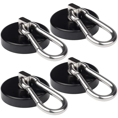 Vista 12 de WELLZEER Ganchos magnéticos de 100 libras, ganchos magnéticos negros con mosquetón giratorio para colgar refrigerador, fuerte imán de neodimio