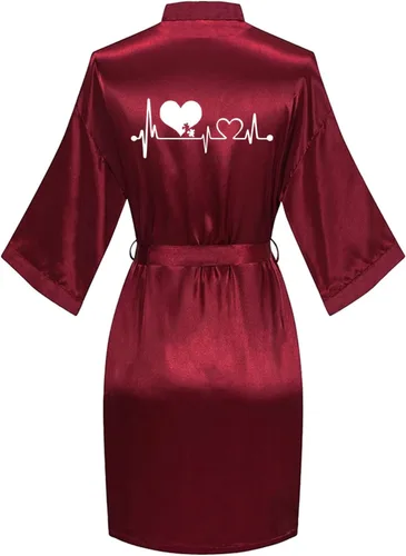 Vista 4 de HGps8w Bata de seda para el día de San Valentín, con estampado de corazón, para novia, dama de honor, kimono, bata de baño