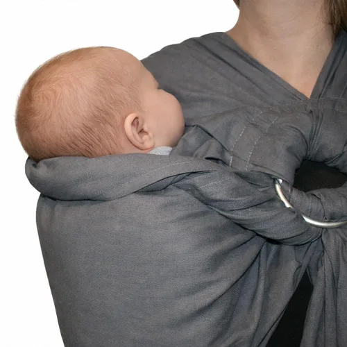 Vista 3 de Arnés de anillo doble gris para gemelos – 100% mezcla de lino y algodón para bebé Arnés de bebé ergonómico para llevar en la cadera Arnés
