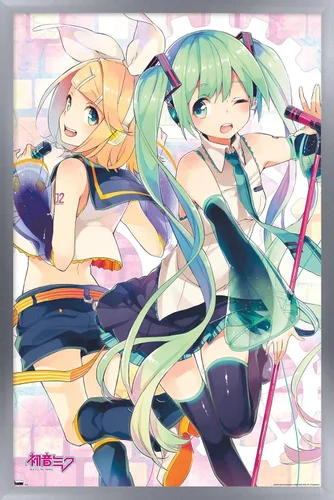 Vista 9 de Trends International Hatsune Miku - Póster de pared dúo, 22.4 pulgadas de largo x 14.7 W, versión enmarcada en madera de granero Versión enmarcada