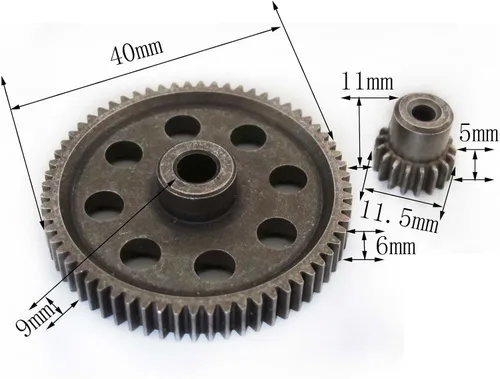 Vista 3 de RC 1/10 11184 y 11119 diferencial metal de acero engranaje principal 64T motor engranaje 17T