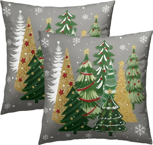 Vista 31 de Fundas de Almohada de Bosque de Pinos 22x22 Juego de 2, Fundas de Almohada Decorativas de Árboles de Abeto y Cedro Verde Nieve Beige de Invierno