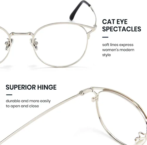 Vista 6 de Cyxus Paquete de 2 lentes de bloqueo de luz azul para mujer, diseño de montura redonda de ojo de gato, luz azul antidañina entre 380 nm y 450 nm