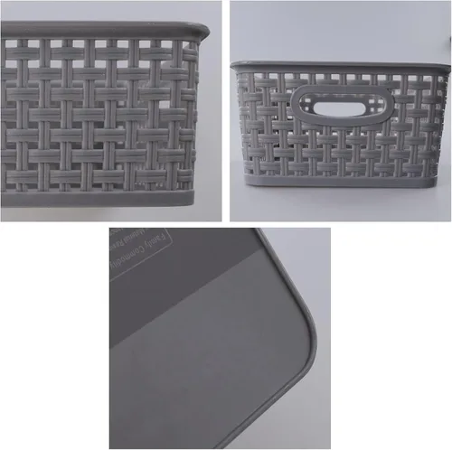 Vista 5 de Jekiyo Cesta de almacenamiento de plástico gris, 4 paquetes de contenedores de almacenamiento de despensa