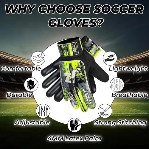 Vista 4 de Guantes de portero de fútbol para niños y jóvenes, guantes de portero antideslizantes con palma de látex de 4 mm y fuerte agarre, protección doble