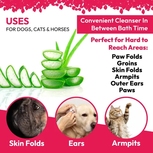 Vista 5 de Limpiador de oídos XL Chlorhexidianes Toallitas para limpieza de piel y pelaje para mascotas - con aloe para gatos y perros - 60 toallitas XL ES