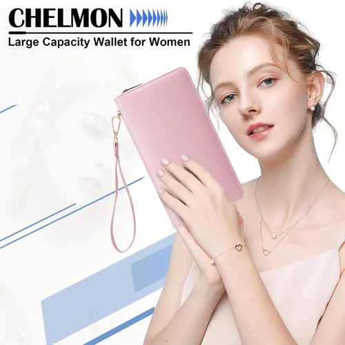 Vista 55 de Chelmon - Monedero para mujer de cuero genuino con bloqueo de señal RFID, para tarjetas de crédito