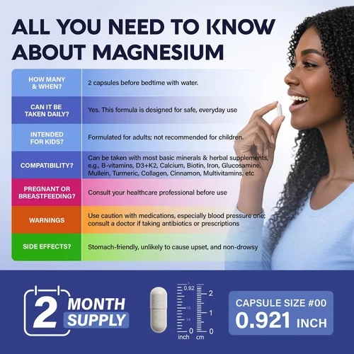 Vista 8 de Glicinato de magnesio – Apoyo para el sueño y la relajación – Glicinato extra fuerte, glicina y taurina 1500 mg – Suplemento de magnesio