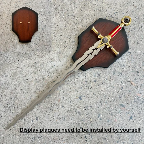 Vista 7 de Espada ceremonial masónica medieval de acero inoxidable de 39.8 pulgadas con placa de exhibición para colección, cosplay