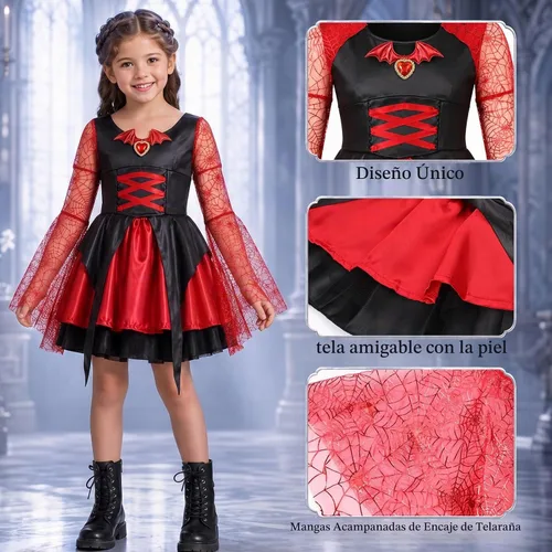 Vista 4 de Latocos Disfraz de vampiro de Halloween para niñas, vestido de vampiro