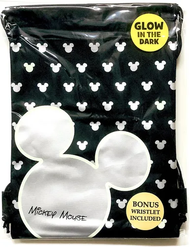 Vista 3 de Emerald Disney Mickey Mouse Glow in The Dark Mochila con cordón y libro de autógrafos con monedero juego de 3 plata auto de cabeza grande