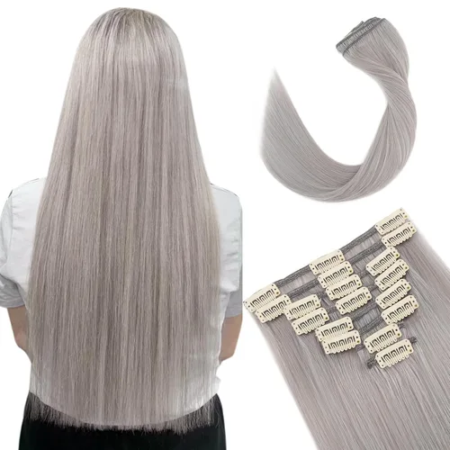 Vista 48 de Extensiones de cabello con clip, cabello humano Remy, extensiones de cabello largo lacio de una pieza con 5 clips, con gancho para colgar