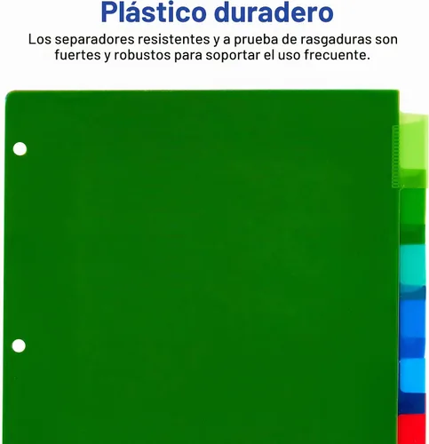 Vista 4 de Separadores Avery para carpetas de 3 anillas, separadores de plástico de 8 pestañas insertables con pestañas grandes, multicolor, 1 juego (11901)