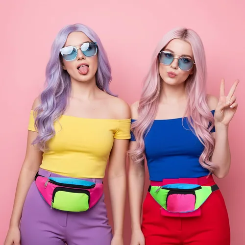 Vista 6 de 4 cangureras de neón de los años 80 con 2 bolsillos, riñonera retro para mujeres y hombres, accesorios de los años 80 y 90, talla grande