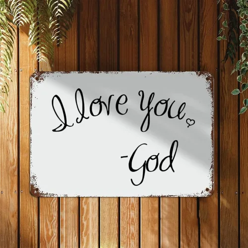 Vista 2 de Letreros con versículos bíblicos con texto en inglés "Spiritual I Love You God" con citas divertidas, letrero de metal motivacional, arte de pared