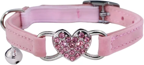 Vista 11 de Collar de gato con corazón brillante con cinturón de seguridad y campana ajustable de 8 a 10 pulgadas para gatos gatitos (negro)