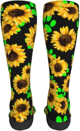 Vista 3 de IconSymbol Calcetines de girasoles para fútbol, hockey sobre hielo y campo que absorben la humedad para senderismo, esquí, equitación, Negro