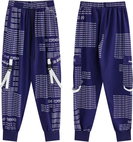 Vista 7 de XYXIONGMAO Pantalones deportivos tácticos casuales japoneses morados para hombre, pantalones de hip hop, ropa de calle, pantalones de carga
