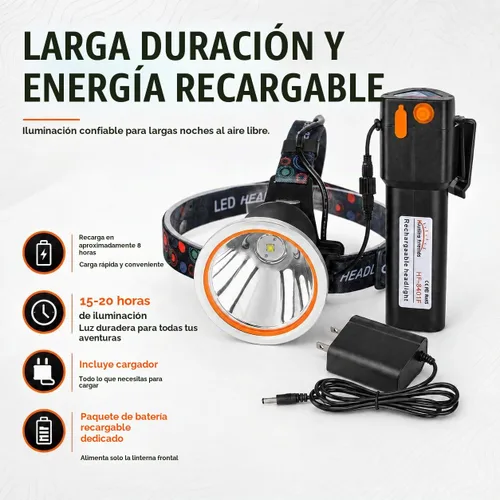 Vista 5 de Luces de caza de mapache recargables de alta potencia – Super brillante linterna frontal impermeable de LED, linterna de cabeza con haz ajustable
