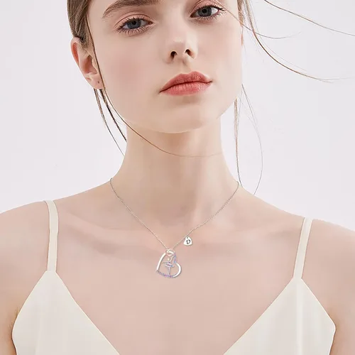 Vista 5 de ACJNA Ballerina Necklace - Sterling Silver - Dance Necklaces for Girls Initial Letter Ballet Jewelry Pendant Rainbow Colorful CZ Heart Silhouette