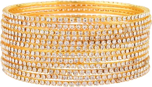 Vista 9 de Efulgenz - Brazalete con estrás indio de cristal CZ, brazalete nupcial de Bollywood para joyería de mujer Dorado