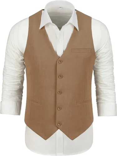 Vista 4 de Furuyal Trajes de lino para hombre, trajes casuales de boda para hombre, trajes de 2 piezas, trajes de padrinos de boda, esmoquin para verano