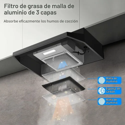 Vista 6 de SNDOAS Campana extractora negra de 24 pulgadas, Campana extractora sin conductos para debajo del gabinete, Campana extractora de cocina de acero