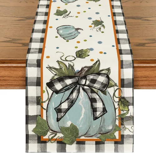 Vista 10 de Artoid Mode Camino de mesa de otoño con lazo de calabaza, decoración de mesa de comedor de cocina de otoño para decoración de fiesta del hogar, 13 x