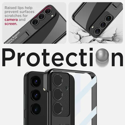 Vista 6 de Miimall Funda delgada para Samsung Galaxy S24 con soporte, protector completo elevado para cámara de policarbonato duro, transparente, antiarañazos