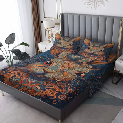 Vista 2 de Juego de sábanas de tamaño King, sábanas de conejo, sábanas de microfibra y fundas de almohada de 4 piezas, juego de sábanas con estampado colorido