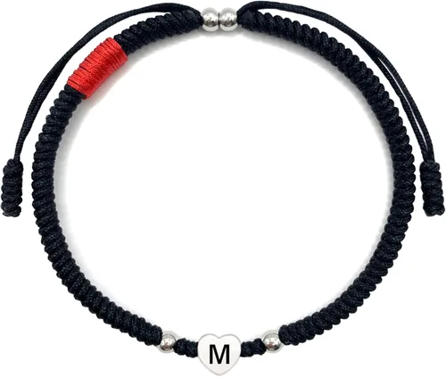 Vista 6 de LAMIBEE Initial Letter Bracelet, Protection and Lucky String Bracelet, Black Red Bracelet with Inspirational Card, Heart Link Bracelet for Men