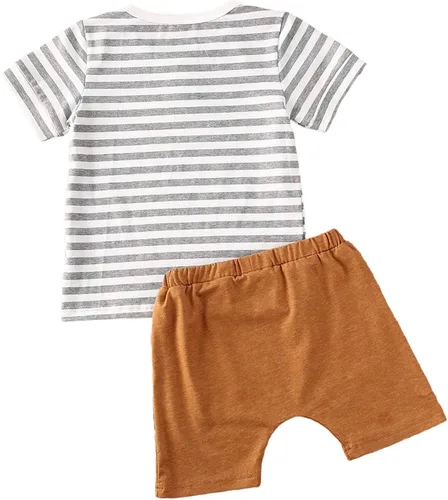 Vista 56 de fhutpw Conjunto de 2 piezas de ropa de verano para bebés, camiseta de manga corta, cintura elástica, pantalones cortos para niños pequeños