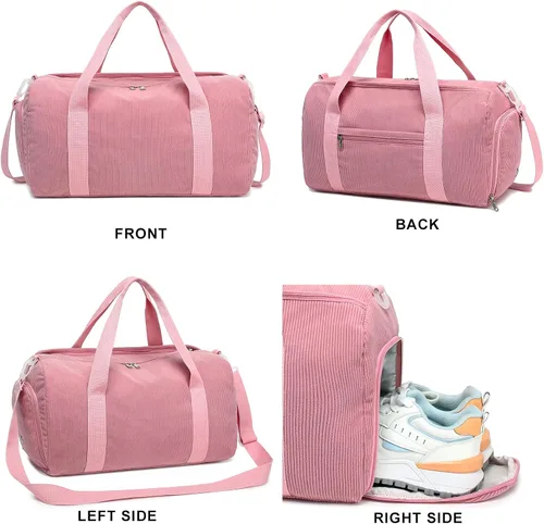 Vista 7 de Bolsa de lona para gimnasio, deportes, mujeres y niñas, bolsa de viaje de entrenamiento para fin de semana con compartimento para zapatos y bolsillo