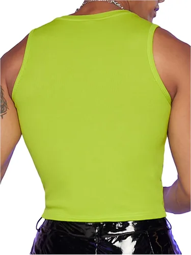 Vista 2 de GORGLITTER Camiseta corta sin mangas de neón para hombre, de moda, ajustada