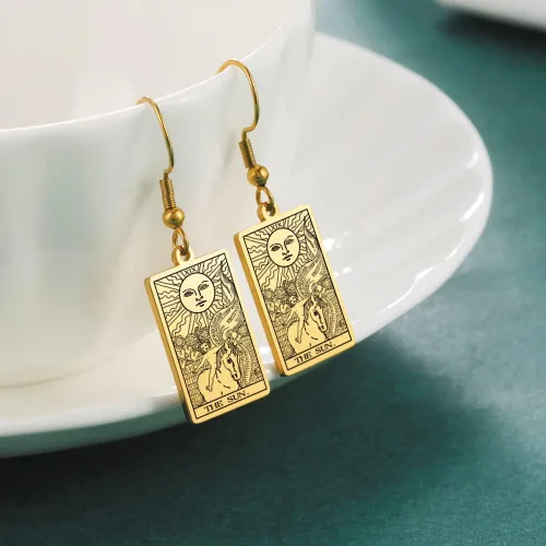 Vista 6 de TEAMER Tarot Cards - Aretes colgantes de acero inoxidable con amuleto vintage, joyería Wiccan para mujeres y niñas, Acero inoxidable, desconocido
